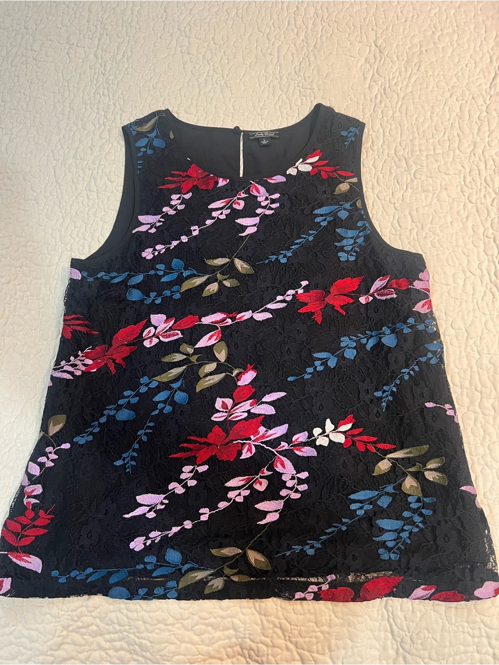 Lucky Brand Women’s Sleeveless Black Lace Floral Embroidered